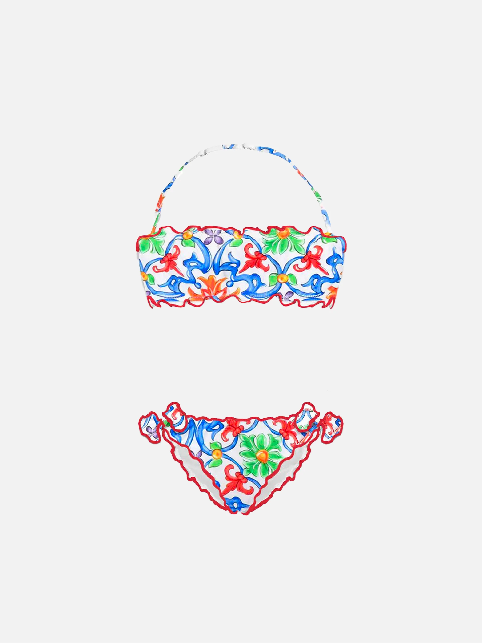 Bandeaubikini voor meisjes met majolica-print