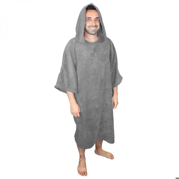 Serviette poncho de bain ou de plage - Adulte - Gris - Vivezen