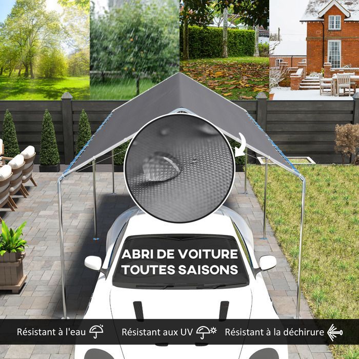 Outsunny - Carport auvent pour voitures - Acier - 595x290x260cm - Gris