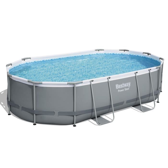 Kit de piscina tubular elevada BESTWAY - Power Steel™ - 488 x 305 x 107 cm - Ovalada (Incluye escalera, cubierta y