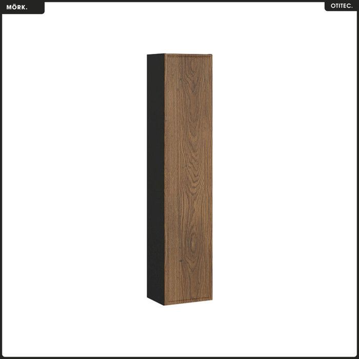 Conjunto de toucador OTITEC - 120 cm - 2 lavatórios - Armário alto incluído - Carvalho Casella - Preto mate - Madeira/MDF
