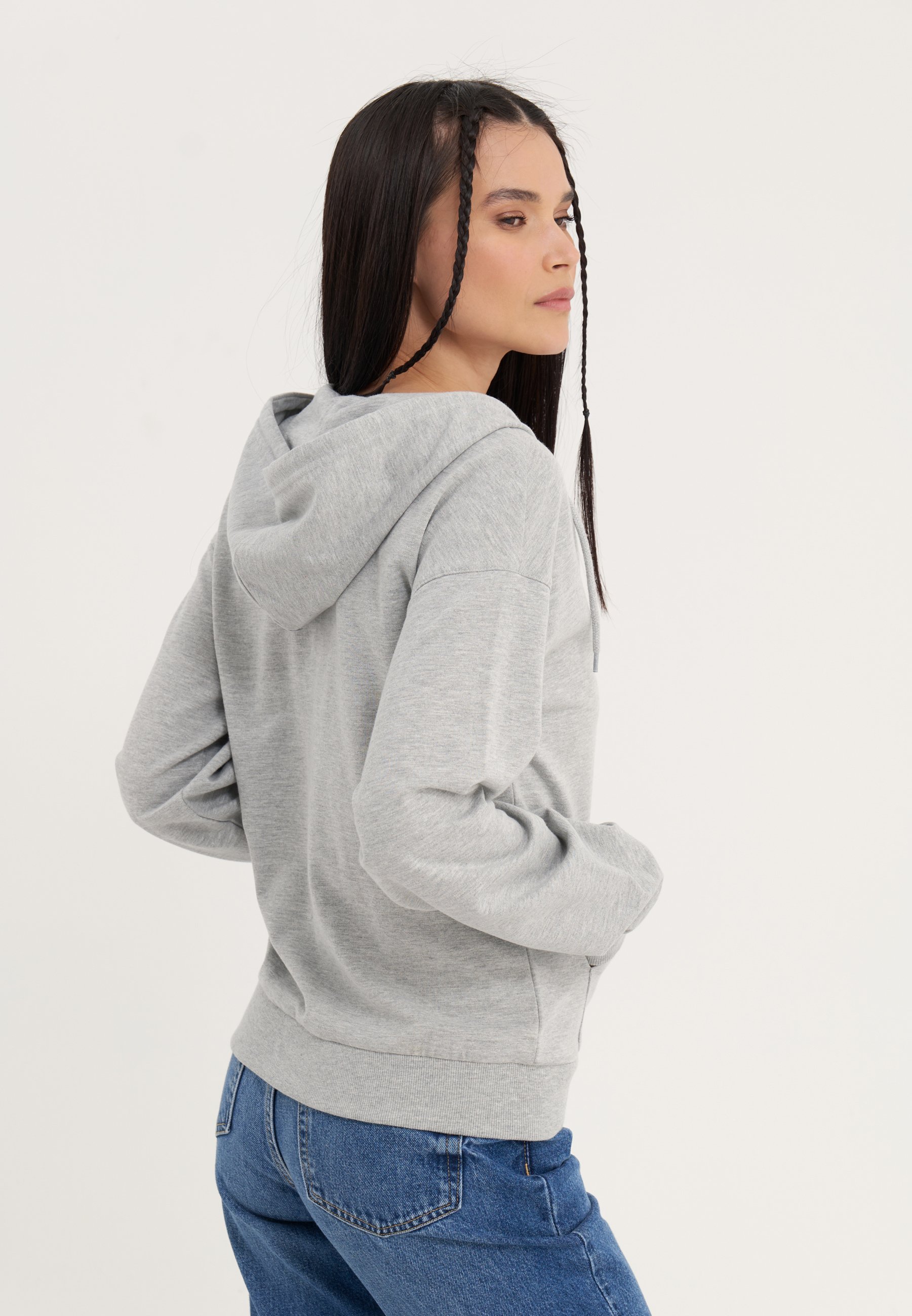 Felpa con zip Even&Odd - grigio chiaro screziato