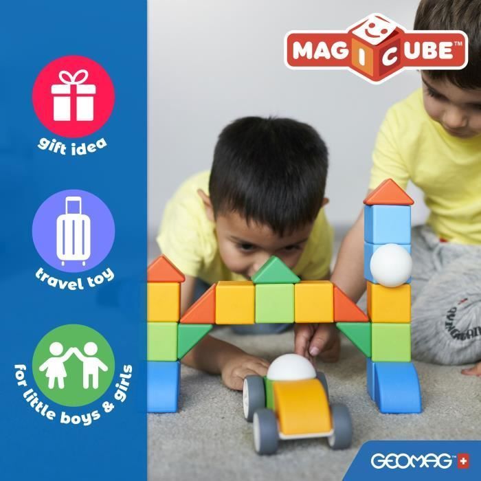 Blocs magnétiques - GEOMAG - Magicube 208 - 9 pièces - Formes variées - Animaux - Plastique recyclé