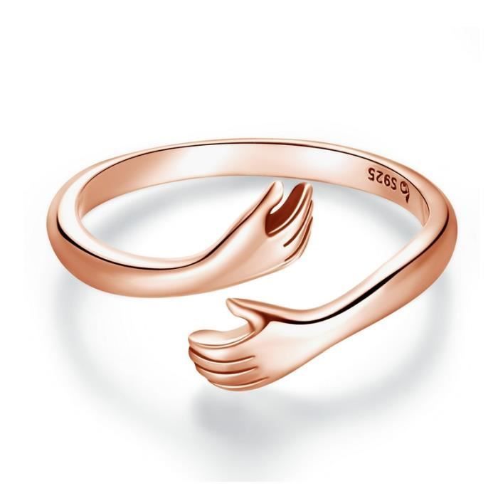 couleur or rose Bague en Argent Sterling pour Femme, Bijoux de Fête Ajustable à la Main avec ses Grands Câlin