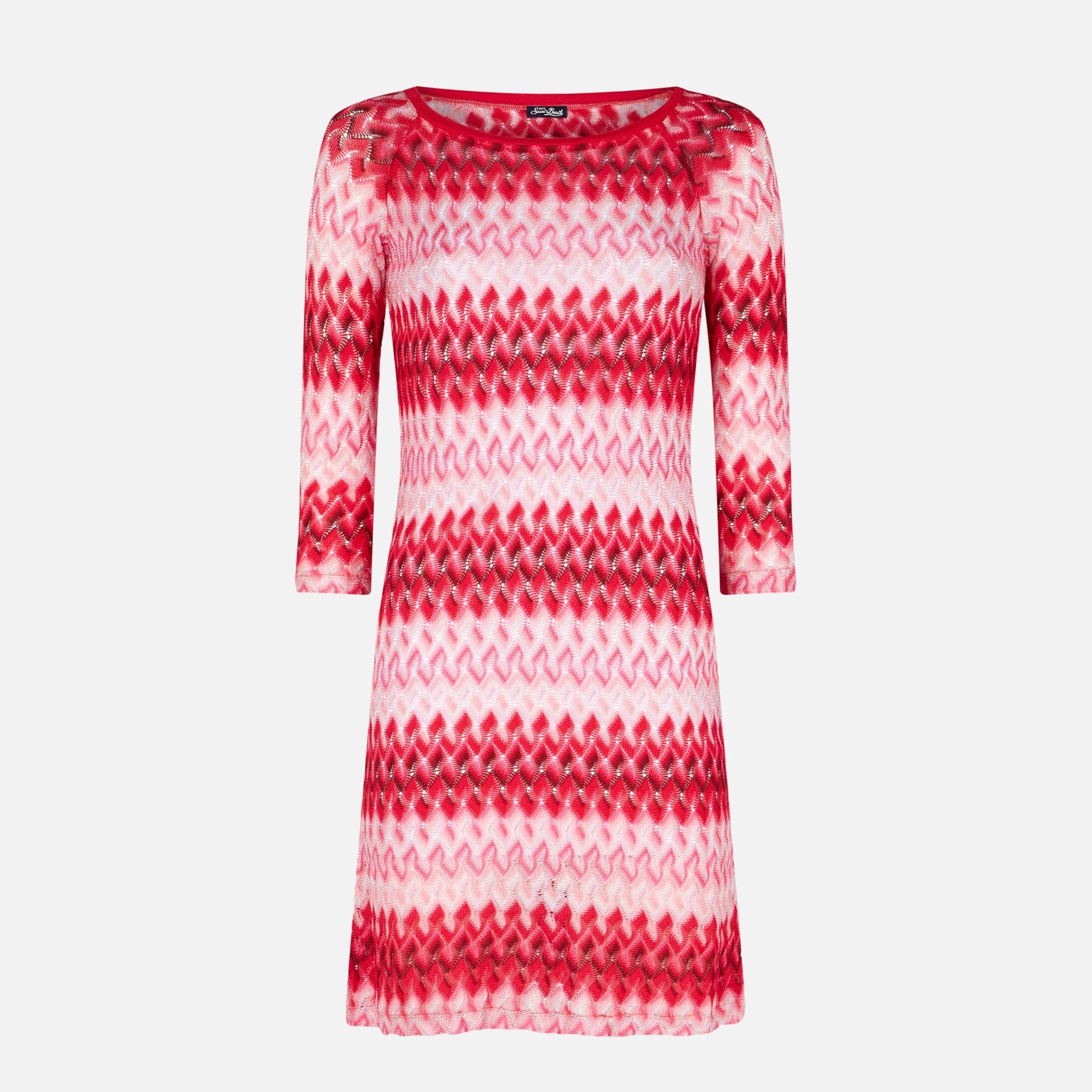 Mini abito in maglia rosso multicolore