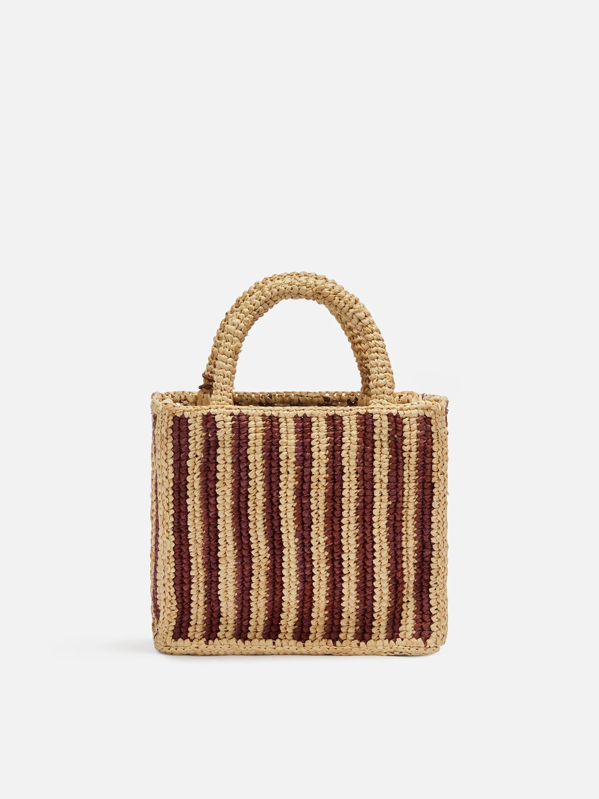 Mini toilettasje van raffia met gestreepte print