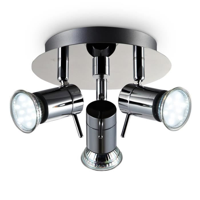 Lámpara de techo LED para baño, cromada, 3 focos regulables, IP44, GU10