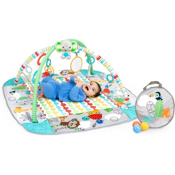 Alfombra de juegos para bebés BRIGHT STARTS, piscina de bolas, tropical, 5 modos de juego - 40 bolas - 7 juguetes desmontables, regalo para bebés