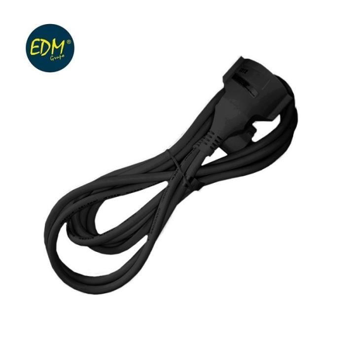 Flexibel verlengsnoer - EDM - 1 m - Zwart - 3x1,5 - Geschikt voor binnengebruik