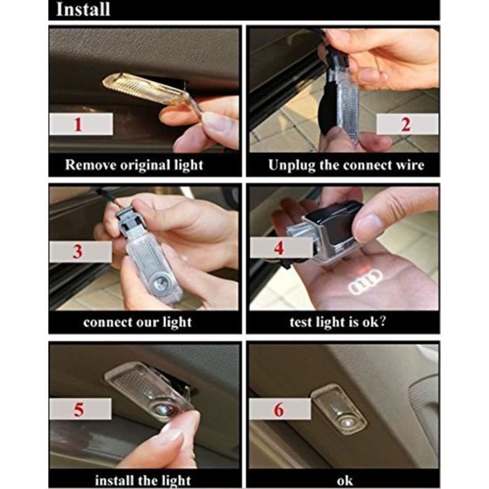 Luz de bienvenida - Audi - 2 LED - Compatible con A1, A4, A5, A6, A7, Q3, Q5, Q7, R8, TT - Fácil instalación
