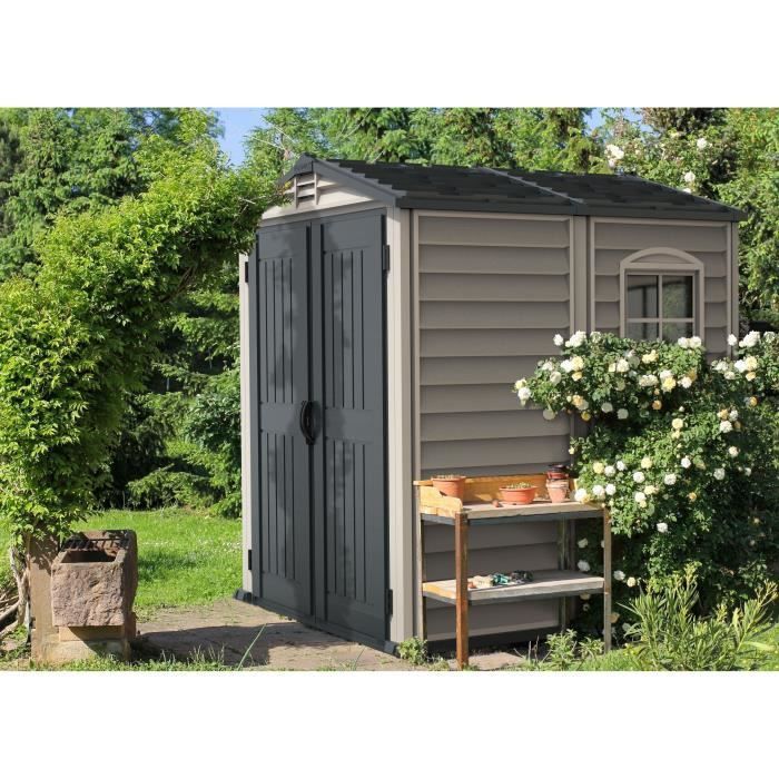 Casetta da giardino - PVC - DURAMAX - 3,50 m² + pavimento - Grigio chiaro / Antracite - DUSMATE66PR