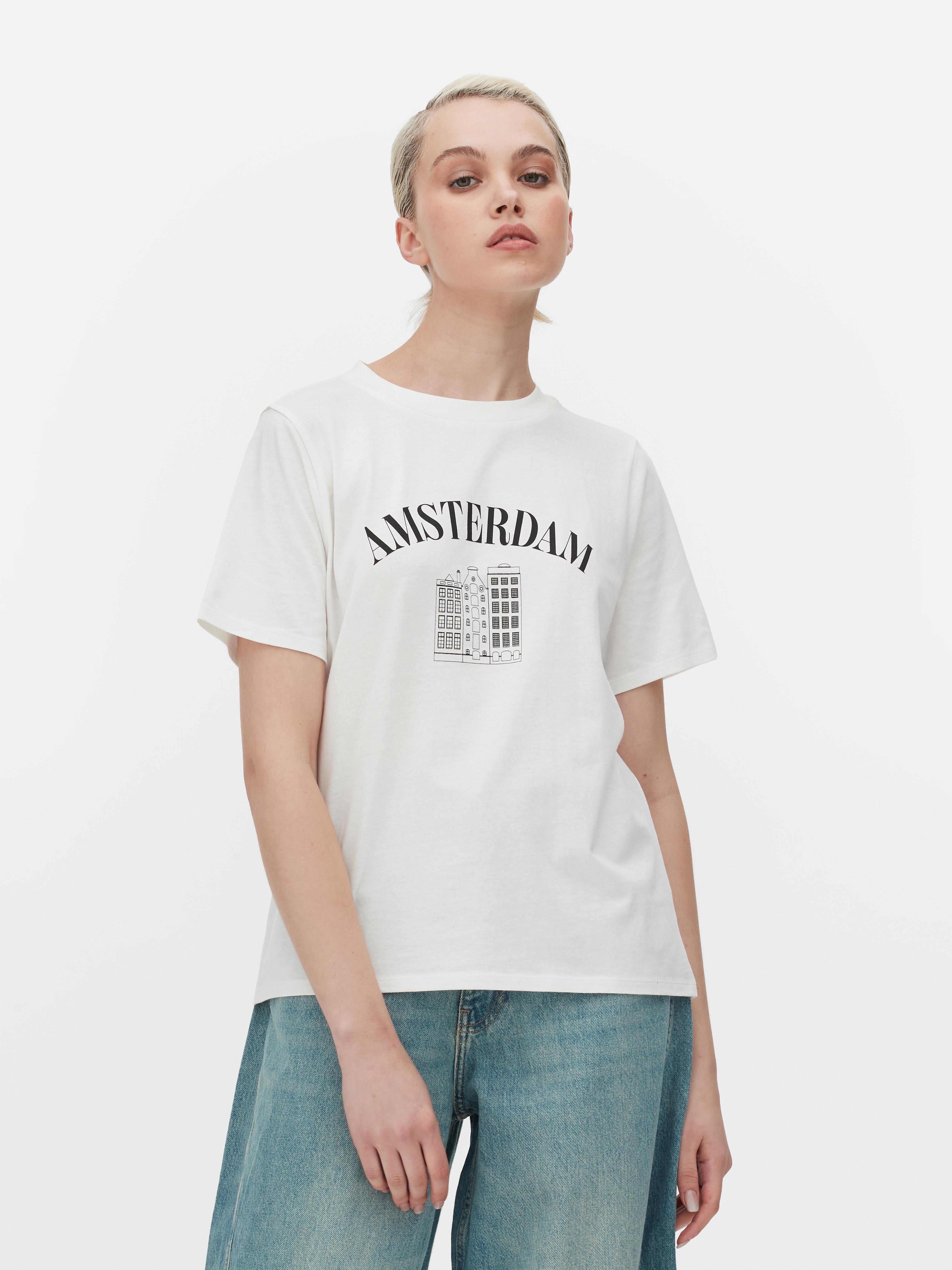 Tricou cu imprimeu Amsterdam Un tricou cu o croială lejeră și un imprimeu minimalist Amsterdam