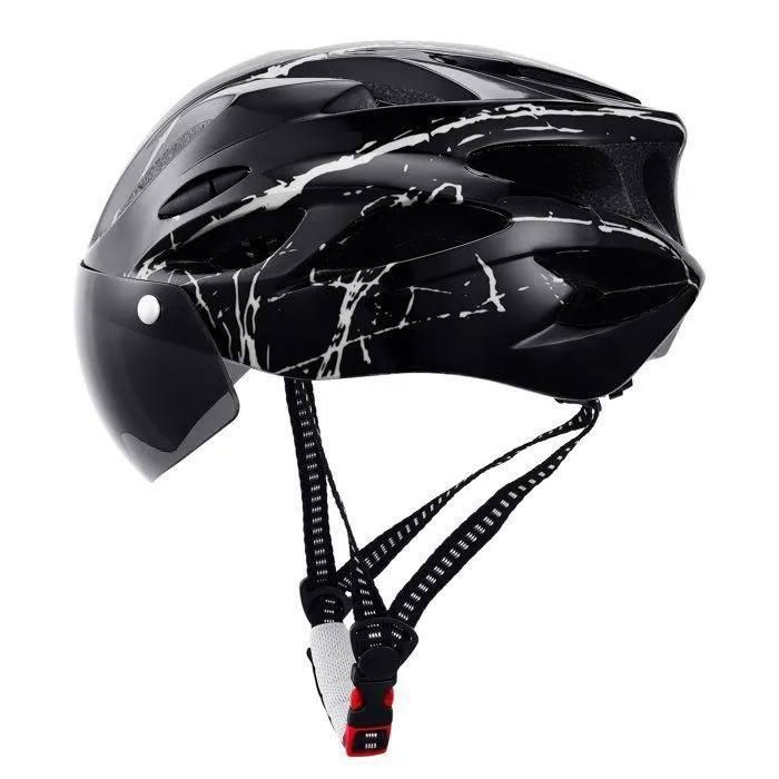 Fahrradhelm für Erwachsene (Herren und Damen) mit Visier, geeignet für Mountainbikes und Elektroroller, Kopfumfang 52–62 cm, Schwarz-Weiß