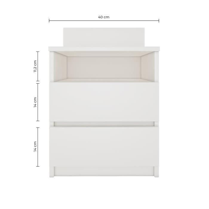 ASTER T1 - Table de chevet contemporaine 59x40x32 - Table de nuit/d'appoint 2 tiroirs style scandinave - Meuble de rangement