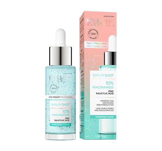 Eveline Cosmetics Serum Shot redukujące niedoskonałości serum do twarzy szyi i dekoltu 10% Niacynamid 30 ml