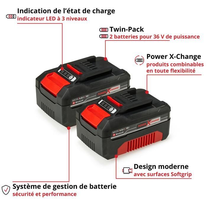 Einhell Double batterie 2 x 4,0 Ah Twinpack PXC (Lithium-Ion, 18V, pour tous les appareils Einhell PXC)