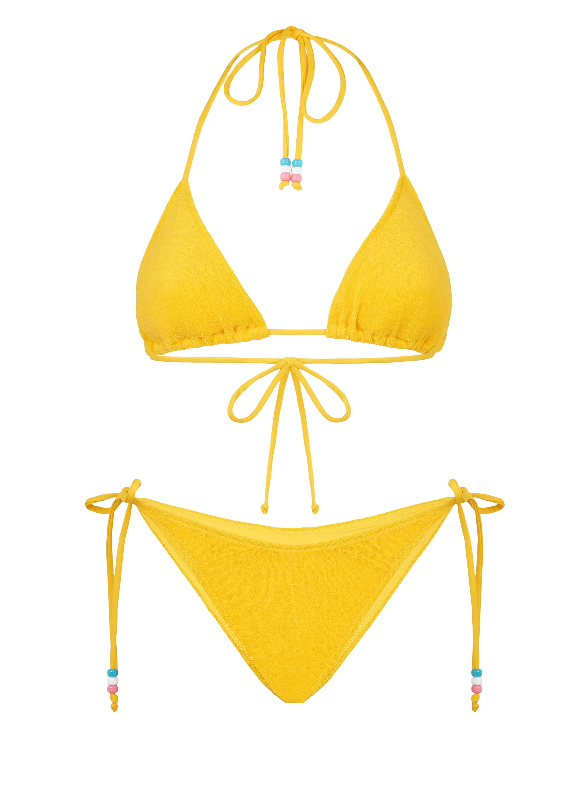 Gele driehoekige bikini van spons voor dames met bedeltjes