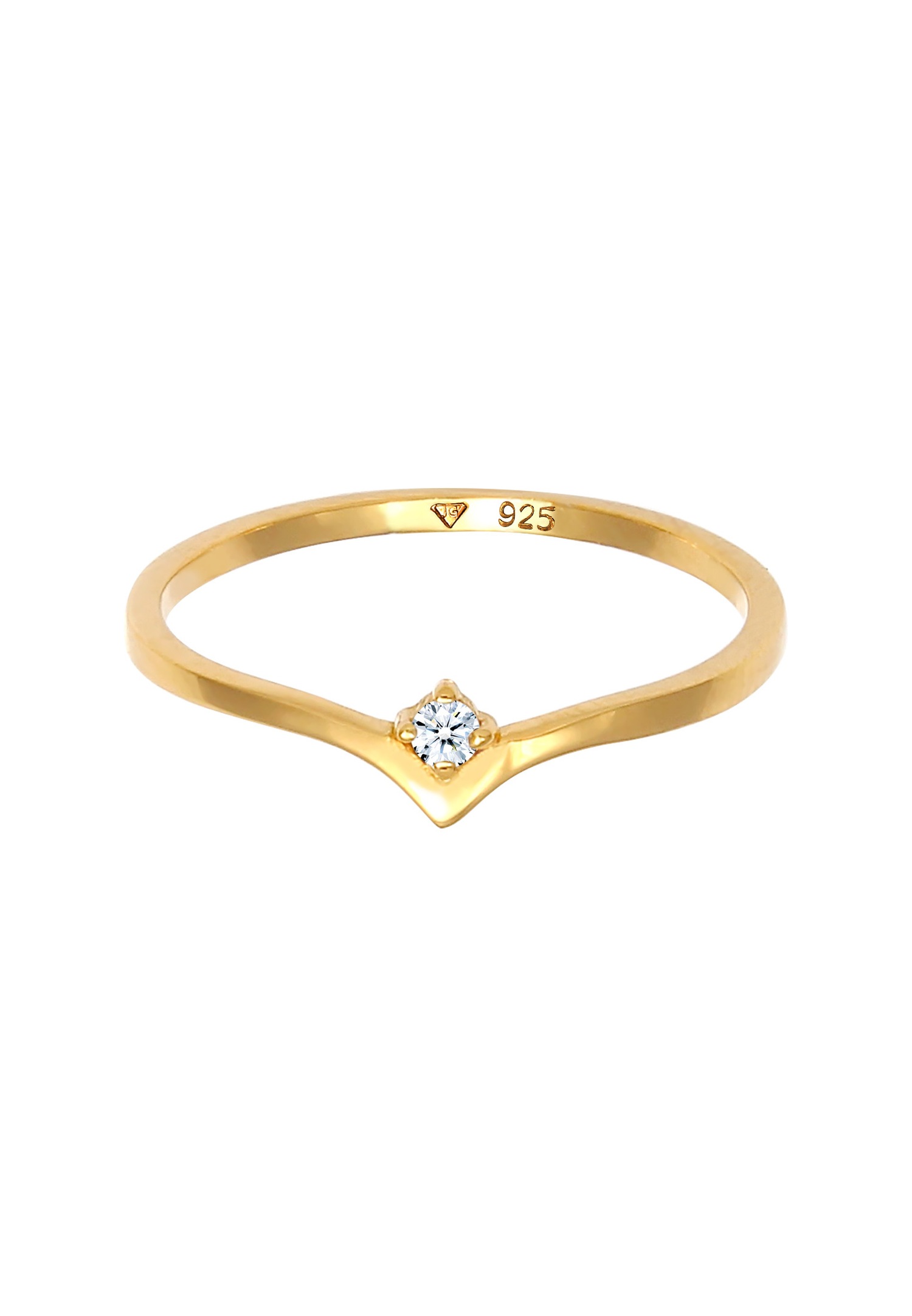 Elli DIAMONDS Solitaire féminin en forme de V élégant avec diamant (0,03 ct.) en argent sterling 925