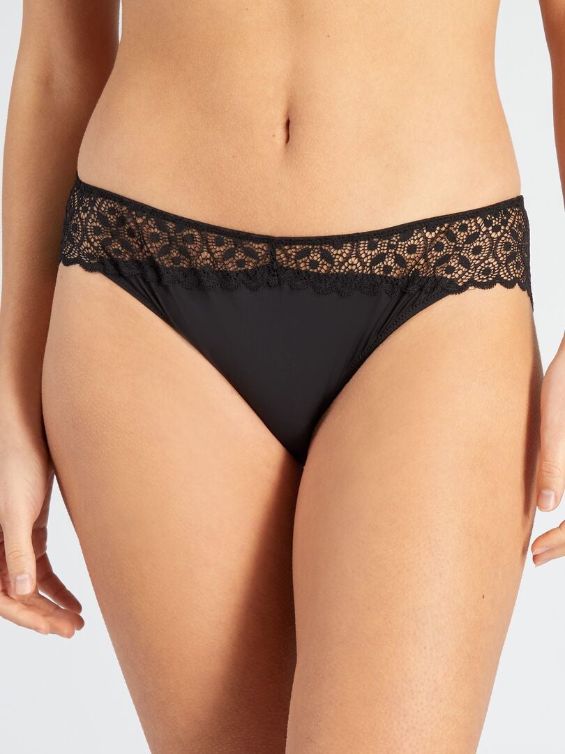 Microfiber en kanten slipje - Zwart