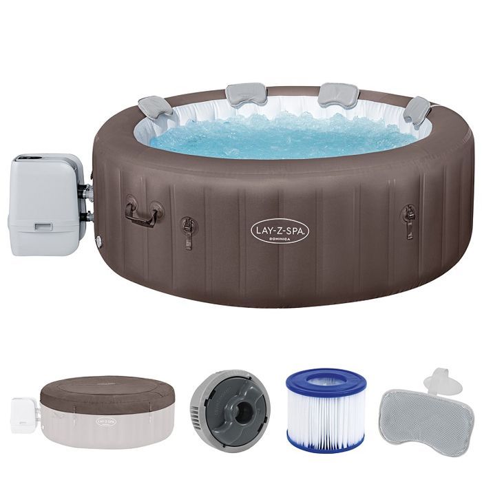 Spa gonflable BESTWAY - Lay-Z-Spa Dominica - 140 airjets - 196 x 71 cm - 4 à 6 places - Rond (couverture, cartouche, 4 appuie-tête)
