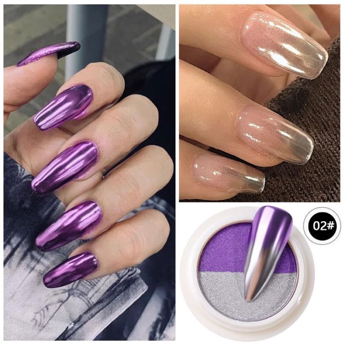 Poudre pailletée effet miroir dégradé pour ongles, 2 couleurs/boîte, effet laser scintillant, poudre à sequins pour décoration d'ongles, cosmétique TSLM2