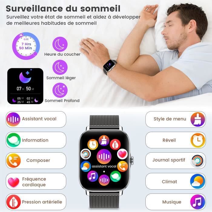 Montre connectée CHRONUS unisexe étanche - tracker d'activité (cardio, tension, sommeil, podomètre, calories) pour Android/iOS