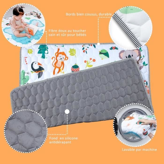 127x127cm Tapis Antidérapant Tapis Chambre Enfant Pliable Epais Motif Animaux