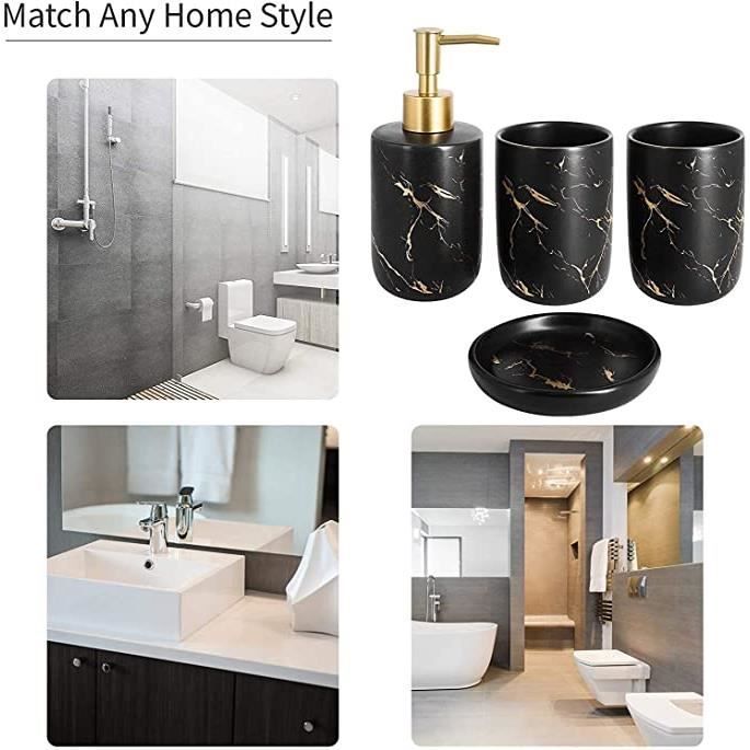 Juego de accesorios de baño - RNCYN - 4 piezas - Cerámica - Diseño mármol - 300 ml