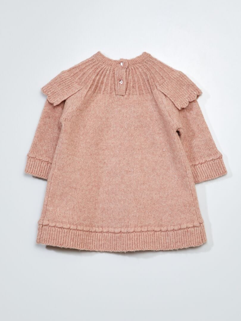Gebreide jurk met kraag met patroon - Roze