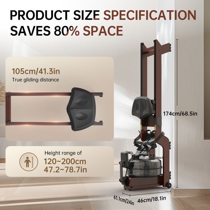 Waterroeimachine - JOROTO - MR390 - FSC-gecertificeerd eikenhout - 22L verticale tank - Bluetooth-monitor