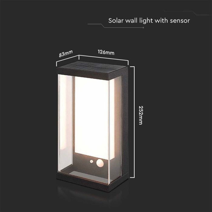 Luminária solar de parede externa - V-TAC - VT-1193 - Sensor de movimento - LED de 1W - Preta
