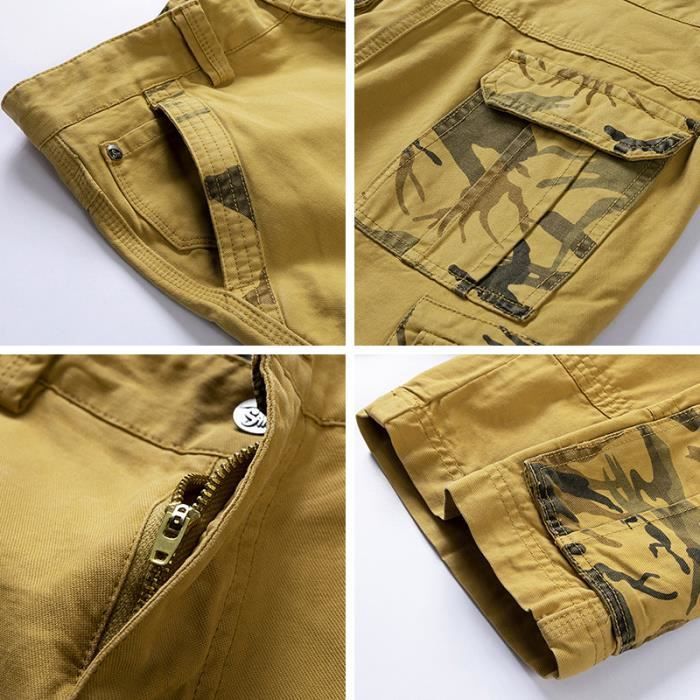 Men's Cargo Bermuda Shorts in Cotton, Straight Cut, Standard Waist, Multi-Pocket Camouflage, Belt Not Included - Orange