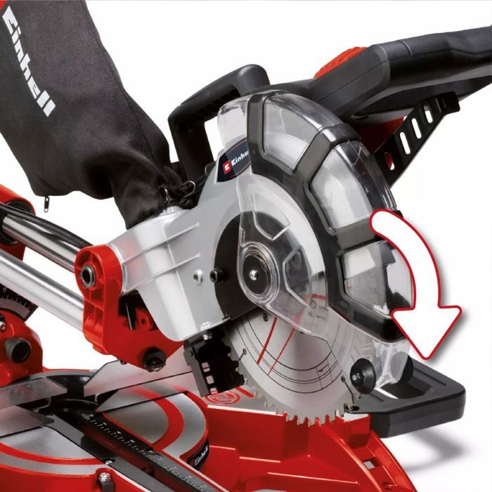 Sierra ingletadora radial doble Einhell TC-SM 2131/1 (máx. 1800 W, 4900 rpm) con hoja de carburo de tungsteno y láser.