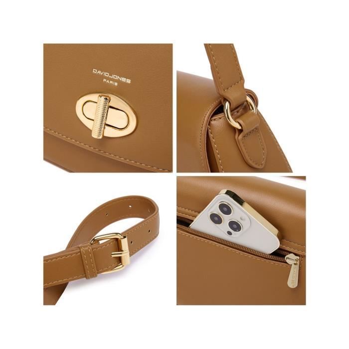 David Jones - Damesschoudertas - Crossbodytas van PU-leer - Clutch met draaisluiting - Bruin