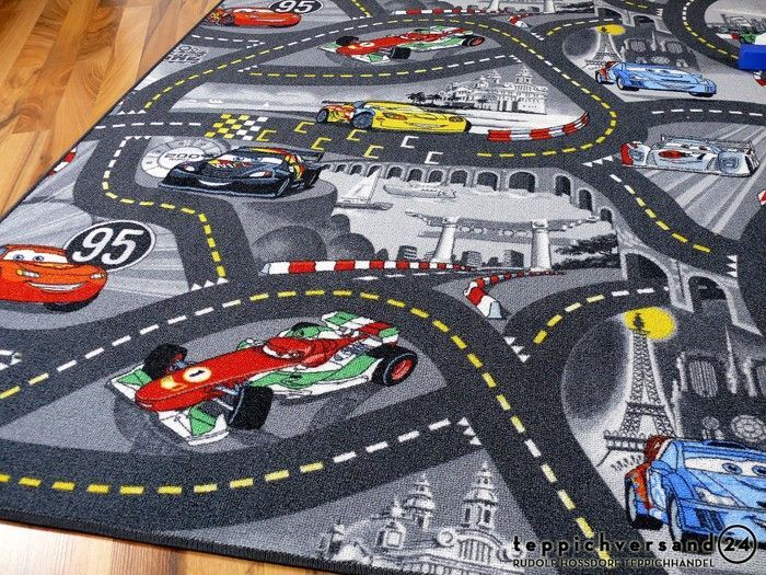Snapstyle - Tappetino da gioco per bambini con circuito stradale grigio Disney Cars - Disponibile in 17 misure - 133x133 cm
