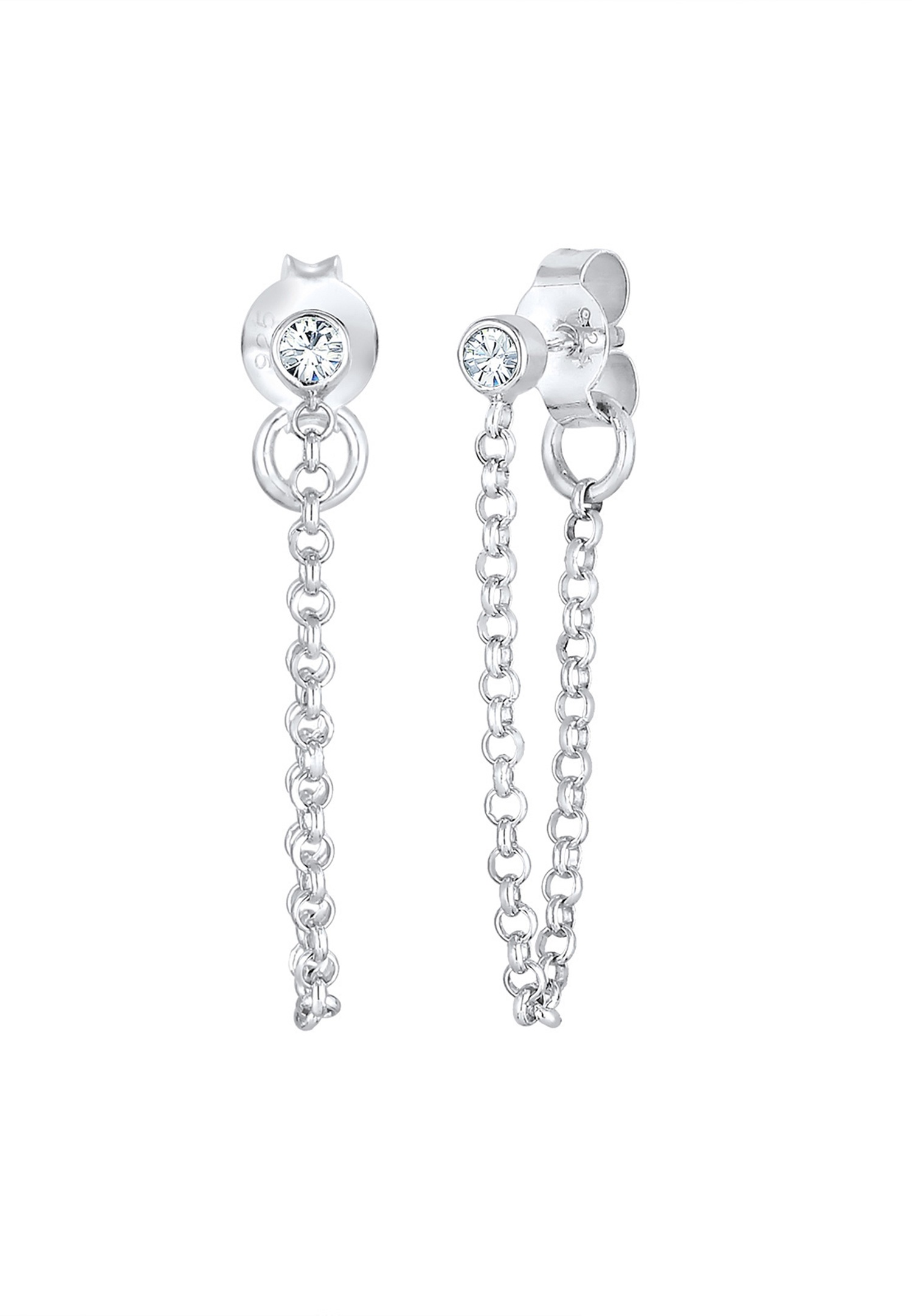 Elli Femmes clous d'oreilles chaîne tendance géo avec cristal en argent sterling 925