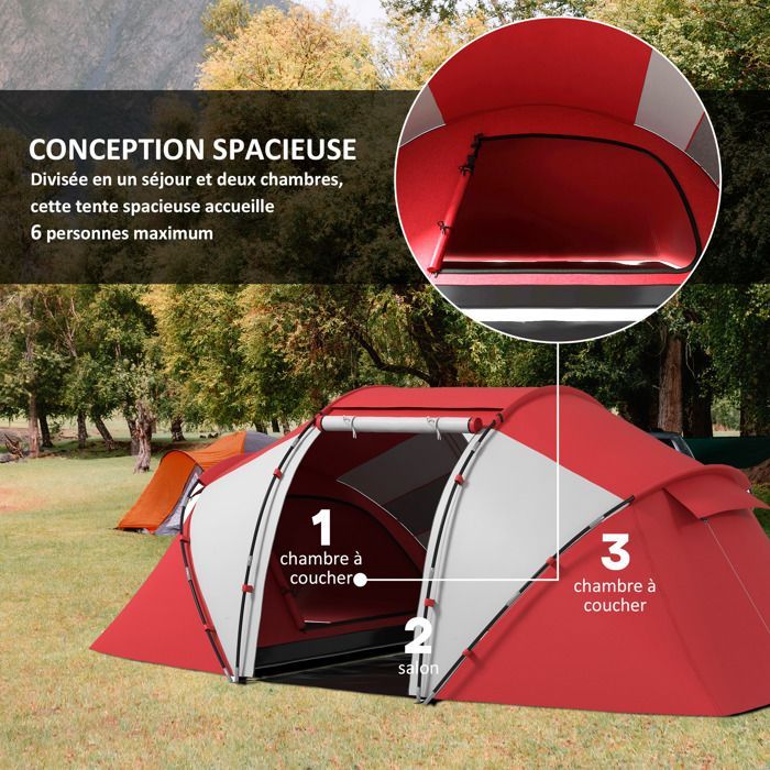 Outsunny - Tente de camping - Polyester - 430x240x170cm - Rouge