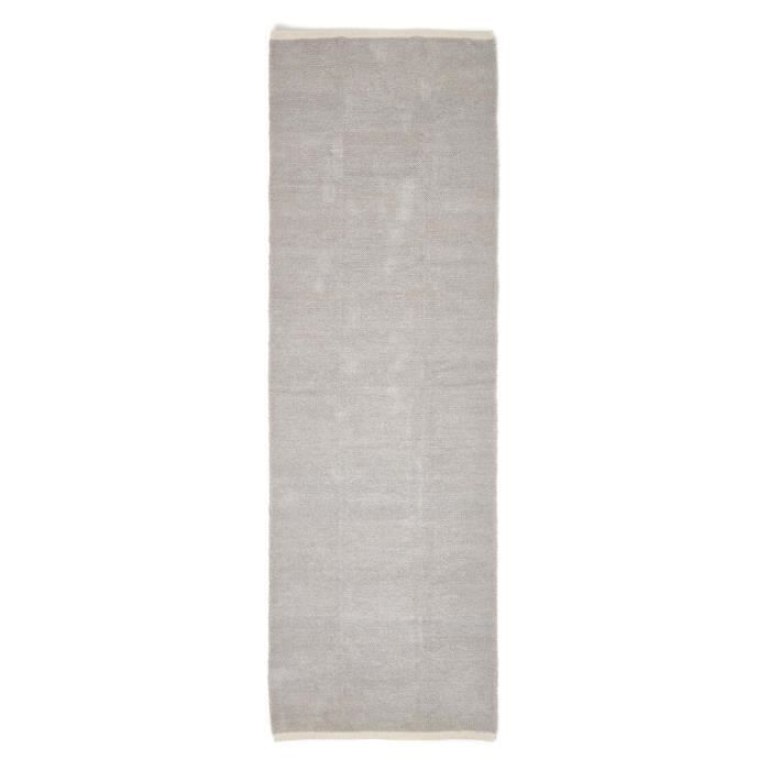 Tapis de couloir en coton chenille uni gris clair - HOMESCAPES - 66 x 200 cm