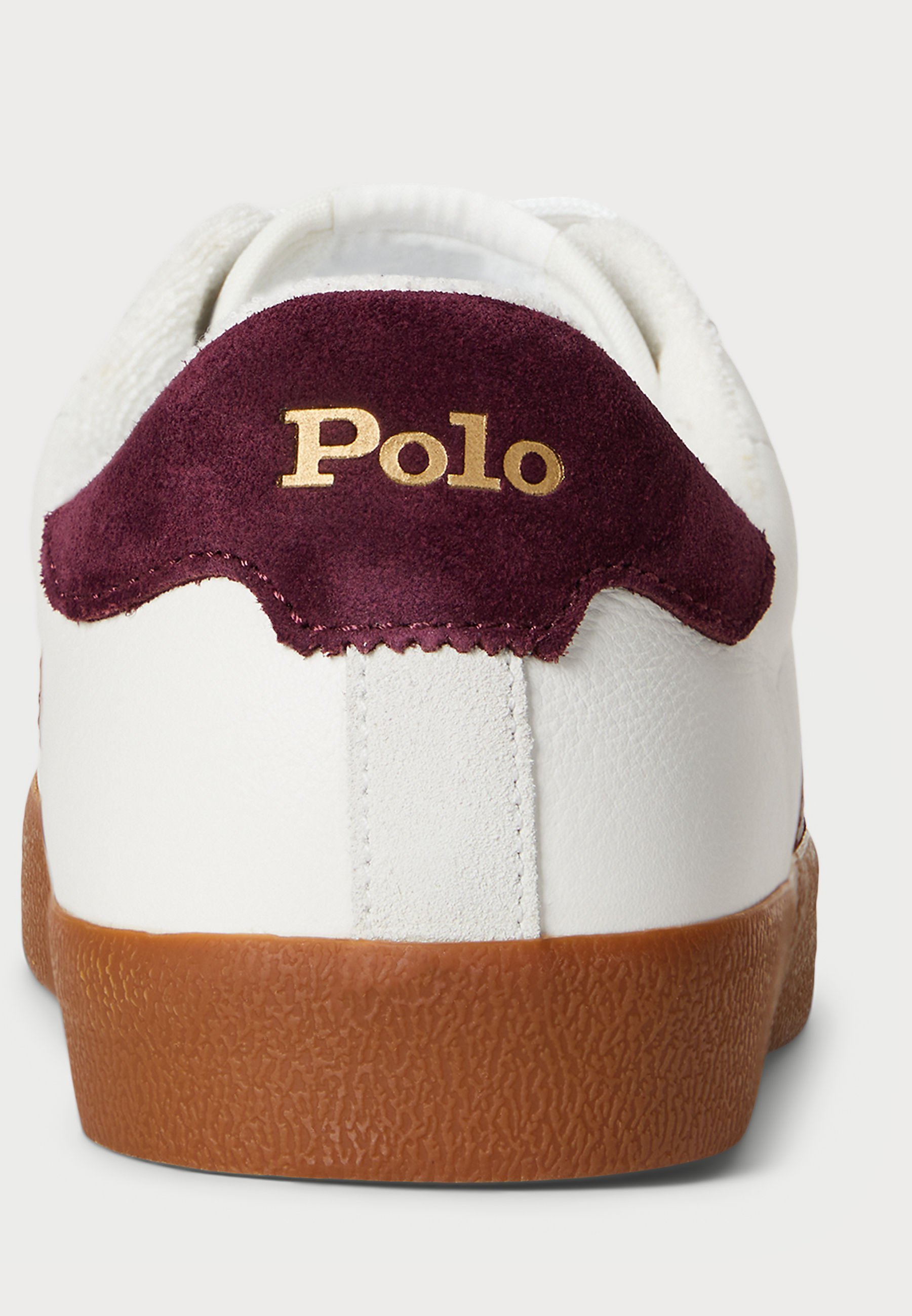 Baskets Polo Ralph Lauren COURT VULC en cuir et daim, unisexe - Blanc délavé/bordeaux