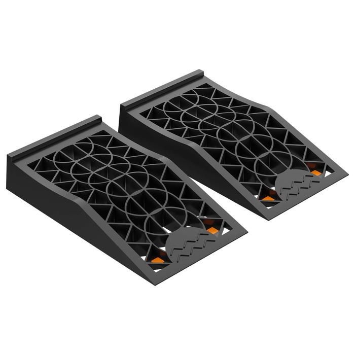 Juego de 2 rampas de acceso extra planas para coches Wiltec – 430 x 235 x 80 mm – Fabricadas en PP resistente – Capacidad máxima 3 t – Calzos para ruedas de vehículos