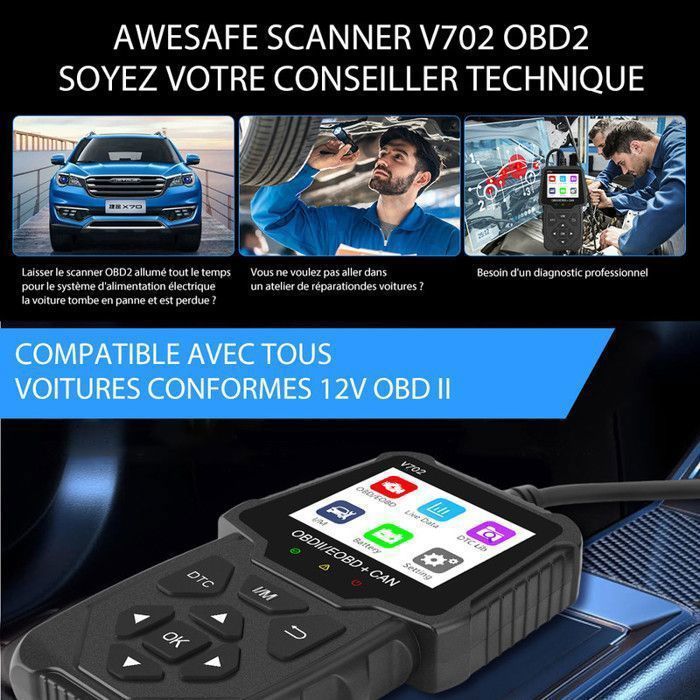 AWESAFE Strumento diagnostico per auto OBD2, versione avanzata francese, lettore di codici, scanner e lettore di codici di errore (DTC).