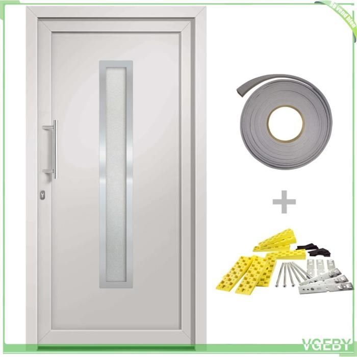 Porta de entrada em PVC branco, 108 x 200 cm – vidro duplo isolante 4-12-4, fechadura de 5 pontos, soleira de alumínio.