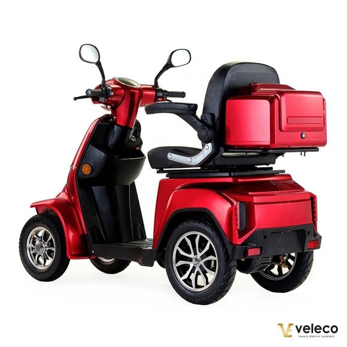 Scooter Veleco Gravis para idosos e pessoas com mobilidade reduzida, homologada para uso em vias públicas, aro de chumbo vermelho, pneus à prova de furos.