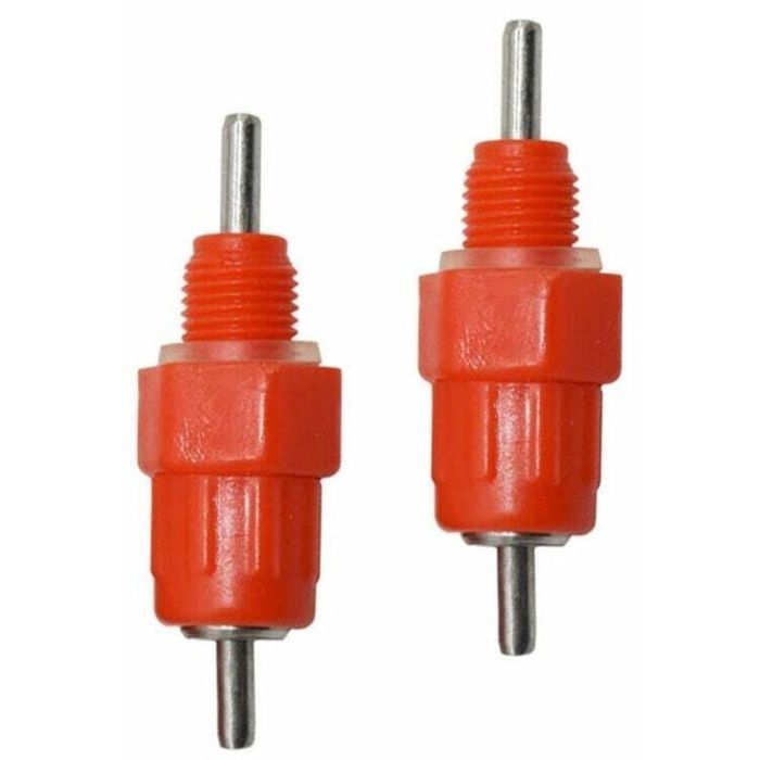 Tétines abreuvoir volaille vissables 6 pcs - rouge, plastique & inox, 5,2×1,5 cm