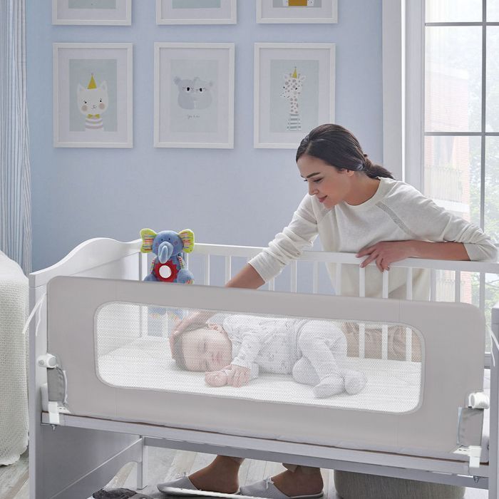 MIPAN. Barandilla para cama de bebé - Barandilla para cama de adulto - Barra de seguridad para cama - Ensanchada - Ajustable + Plegable + Anticaída - Gris