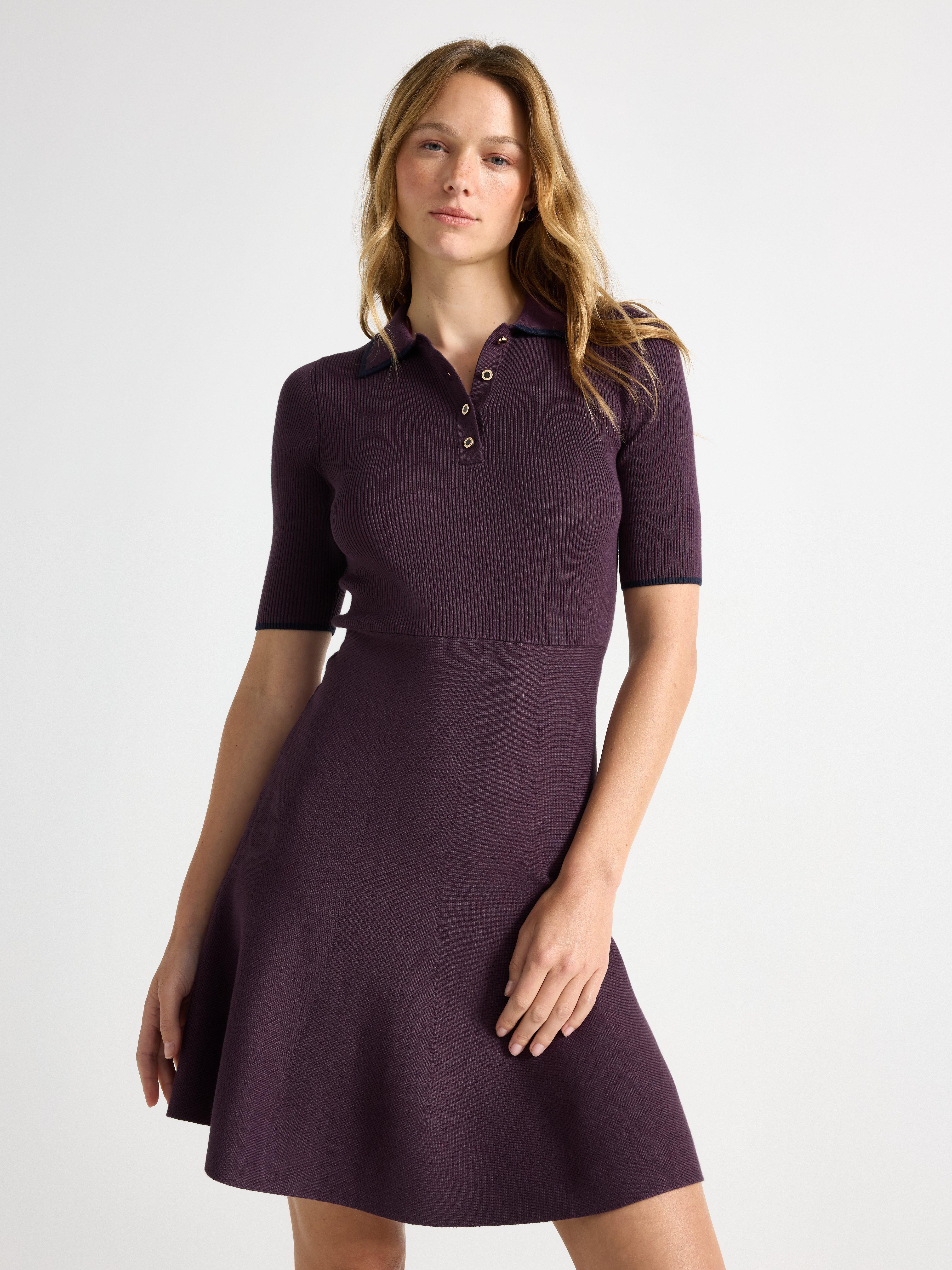 Minivestido de punto fino color lila oscuro empolvado