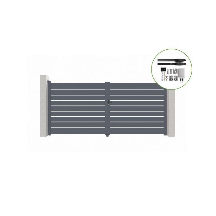 Puerta batiente y kit de motorización - Casanoov - VOGEL - 3,5 m de altura (178 cm) - Gris - Aluminio / Motorización HIKER B200