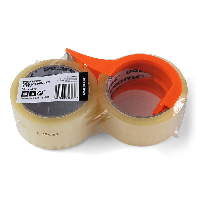 Arbetstejp 2x50 m, transparent, med dispenser