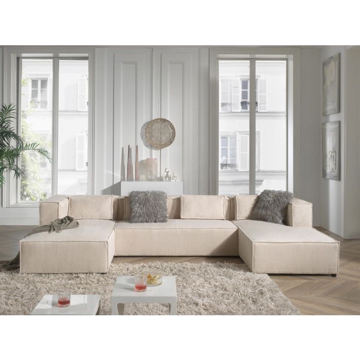 Stella - U-vormige panoramabank - 7 zitplaatsen - in corduroy - beige