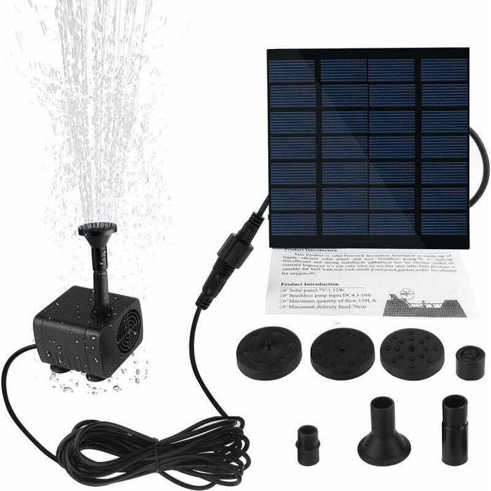 Pompe solaire pour fontaine, pompe à eau avec panneau solaire monocristallin 1,2 W pour bassin de jardin, bassin de poisson,